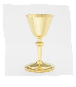 Beautifully Crafted High Polish Chalice plated in 24k gold with simple gold cross accent.