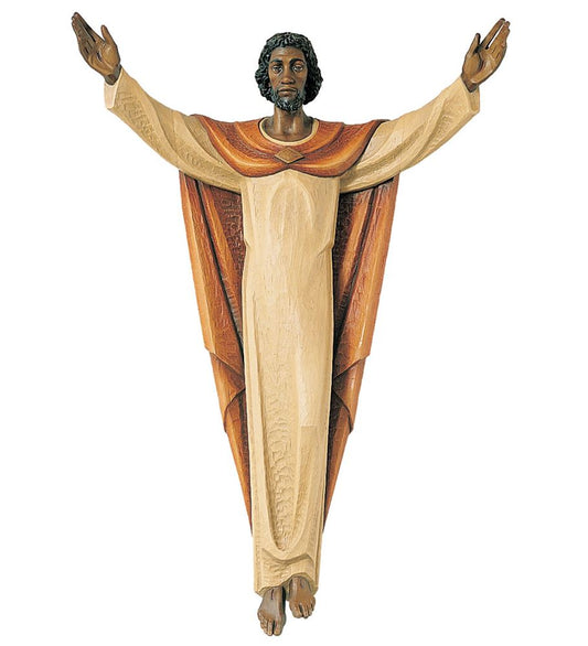 Hand Carved in Linden Wood Risen Christ with African Features Wall Relief from Italy