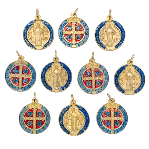 10 Pack of Gold Tone Saint Benedict Medals | Patron Saint of Students and Europe | Beading for DIY Chaplets and Religious Jewelry | Great Catholic Gift f