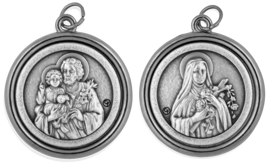 1 1/4" Catholic Saint Medal with Polished Trim (St Joseph / St Teresa of Avila)