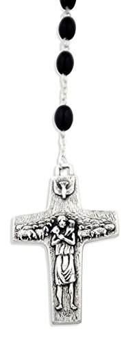 Pope Francis Good Shepherd Imitation Pearl Rosary (Black)