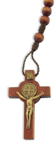 Wood St. Benedict Rosary Necklace with Clasp (Walnut)
