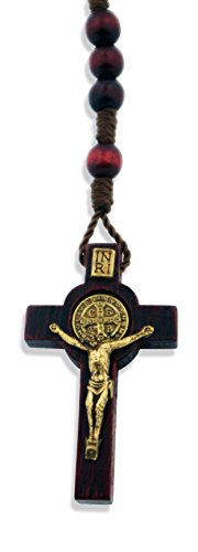 Wood St. Benedict Rosary Necklace with Clasp (Cherry)