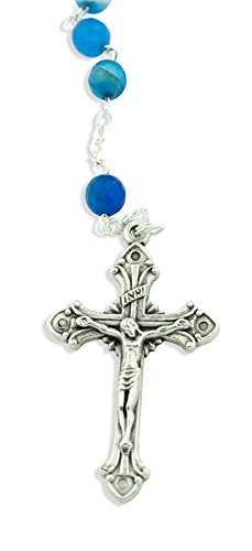 Beautiful Catholic Rosary with Glass Beads (Blue)