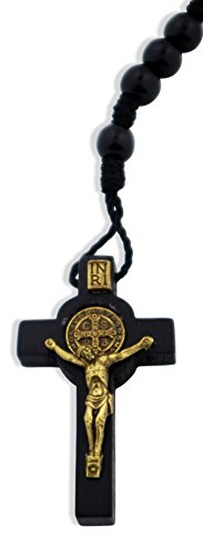 Wood St. Benedict Rosary Necklace with Clasp (Black)