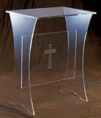 Graceful Offertory Table with Acrylic Top and Cross for Faith-Based Giving