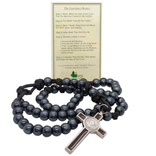 VILLAGE GIFT IMPORTERS Large Guardian's Rosary | Paracord and Half Inch Hail Mary Beads with Saint Benedict Crucifix | Use as a Rosary or Wall Decor