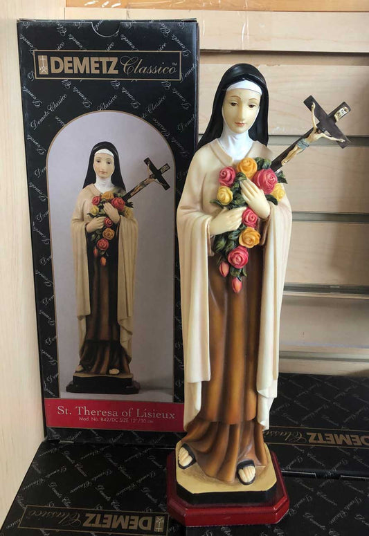 Hand Carved in Linden Wood St. Therese Lisieux 12" Statue | Made in Italy