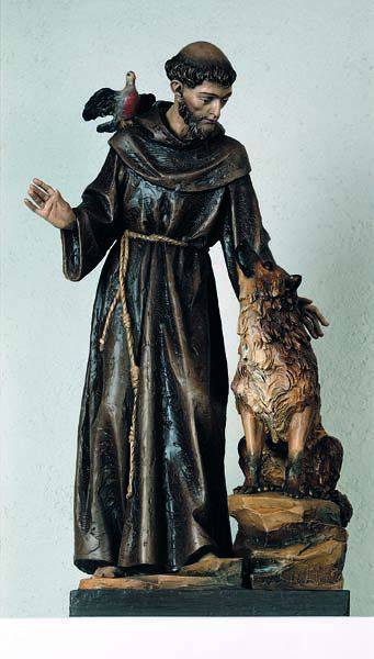 Hand Carved in Linden Wood St. Francis of Assisi with Wolf Statue | Made in Italy