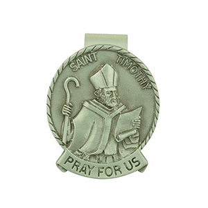 2" Genuine Pewter Visor Clip with Pray for Us (Saint Timothy)