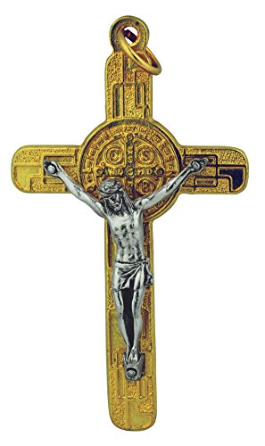 Saint Benedict Cross Pendant with Cord for Neck Wear (Gold-Tone)