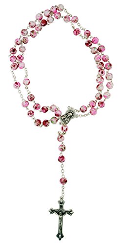 Glass Bead Catholic Rosary - Multicolor (White)