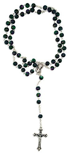 Glass Bead Catholic Rosary - Multicolor (Green)