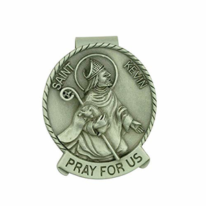 2" Genuine Pewter Visor Clip with Pray for Us (Saint Kevin)
