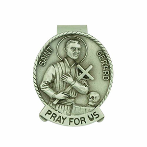 2" Genuine Pewter Visor Clip with Pray for Us (Saint Gerard)