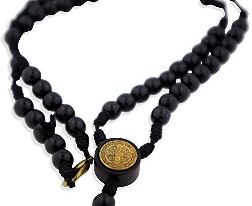 Wood St. Benedict Rosary Necklace with Clasp (Black)