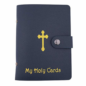 5" Leather Holy Card Holder (Blue)