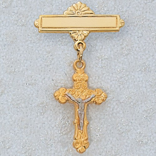 Gold over Silver crucifix Rhodium Baby Pin