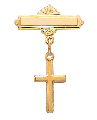 Gold on Sterling Cross Baby Pin Boxed
