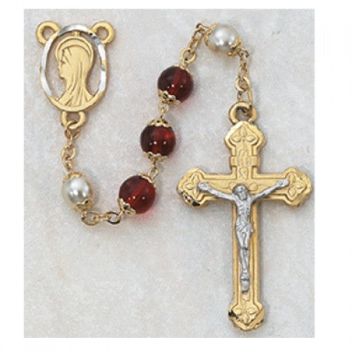 8MM RED/PEARL CAPPED ROSARY