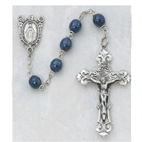 SS 7MM BLUE GLASS ROSARY