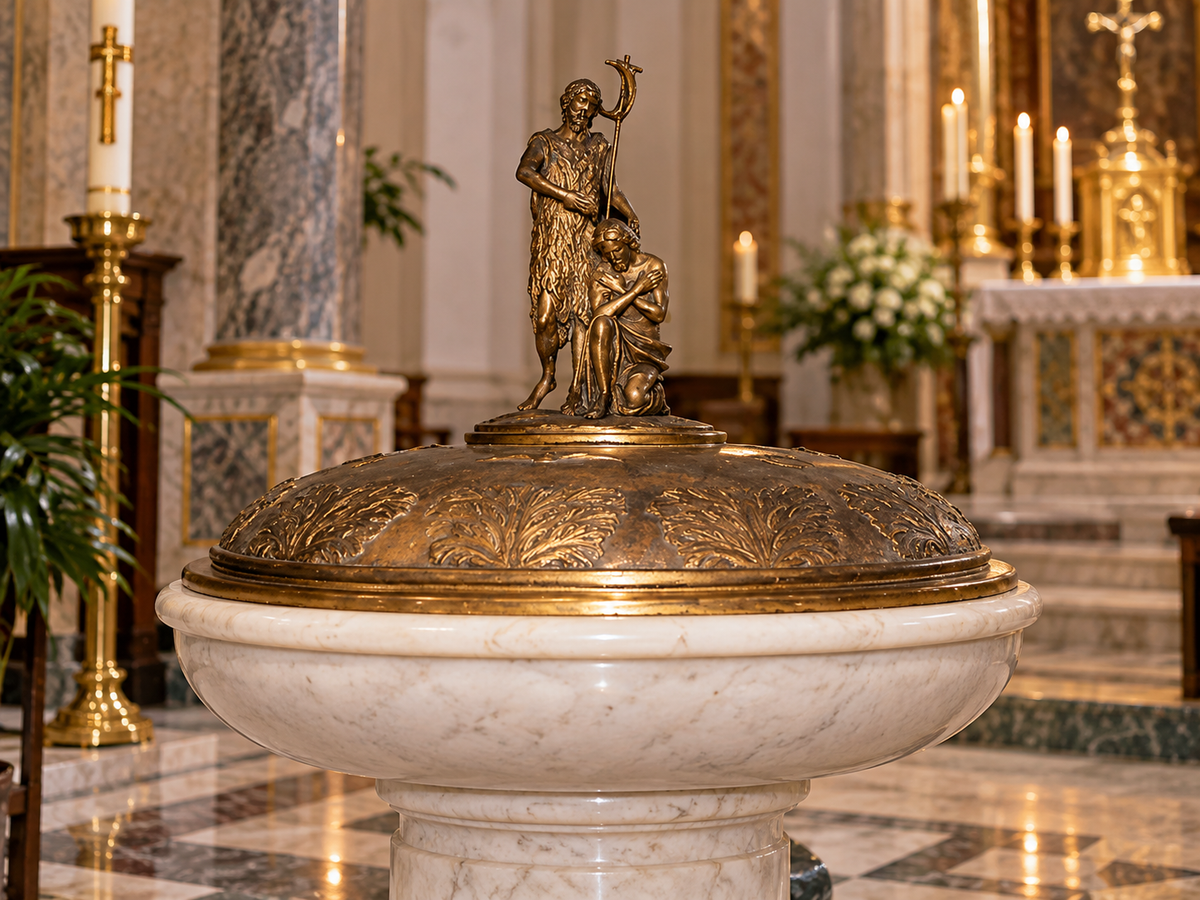 Folding Bronze Baptismal Font Lid – Round or Oval Church Font Cover