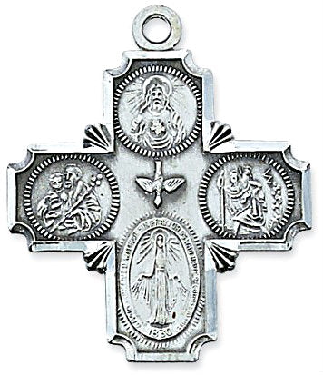 Beautiful 4 Way Cross with exquisite detail on 24" stainless chain and gift box!