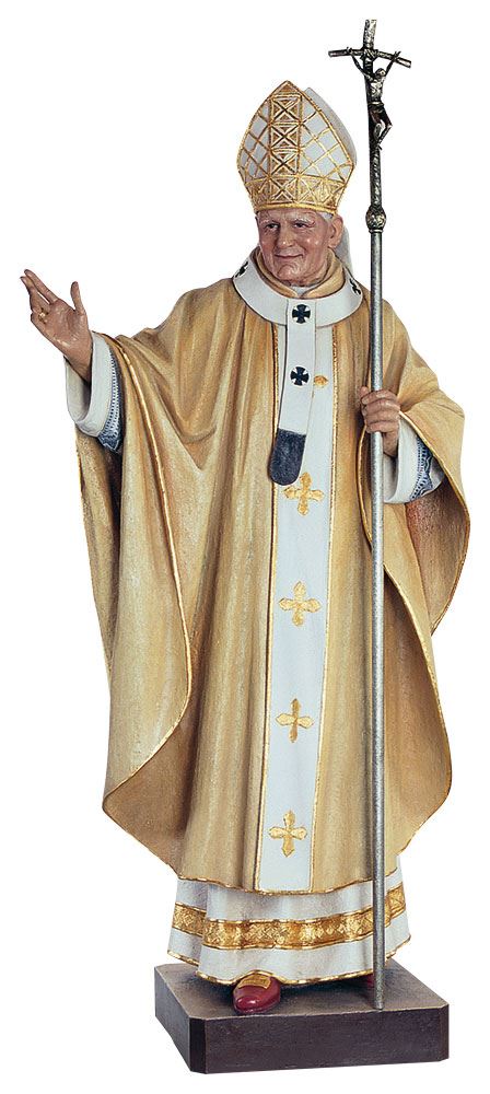 Hand Carved in Linden Wood Pope John Paul II 11" Statue | Made in Italy