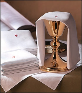 100% Linen Corporal with Red Cross – 12 Pack | Catholic Altar Communion Linen