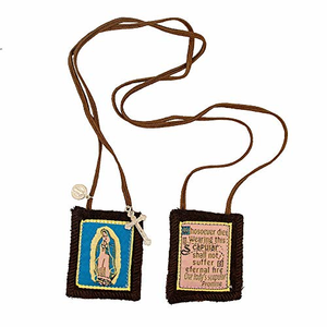 Catholic Holy Figure Saint Scapular (Our Lady of Guadalupe - Blue background)