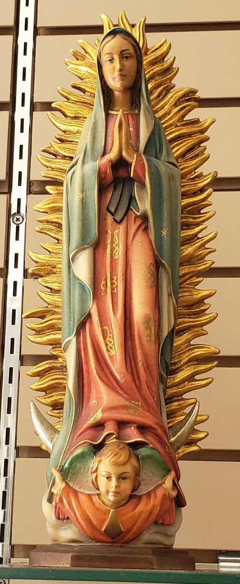 Hand Carved in Linden Wood Wood Carved Our Lady Of Guadalupe Statue | Made in Italy