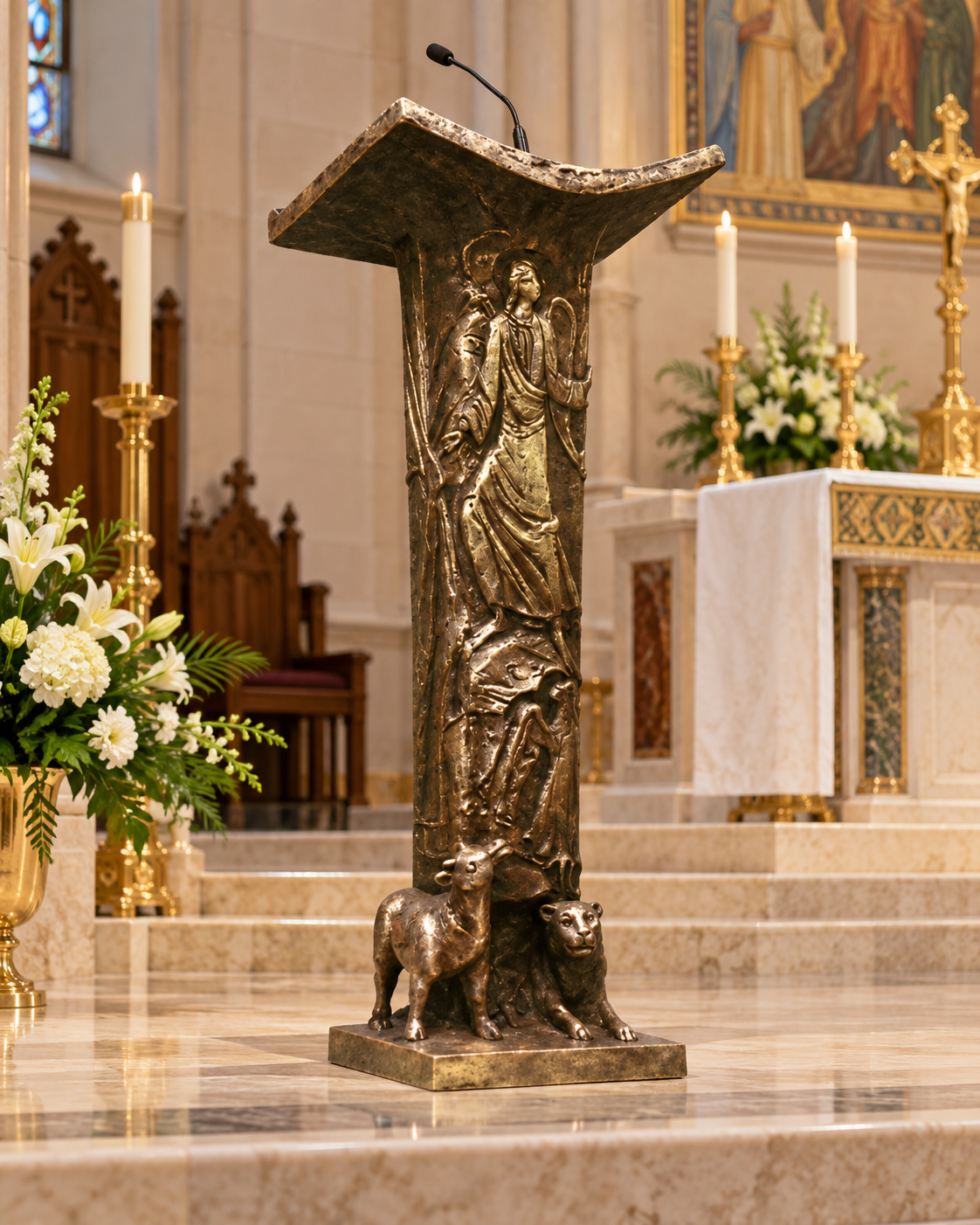 Custom Catholic Church Ambo with Eagle Sculpture – Bronze Liturgical Lectern