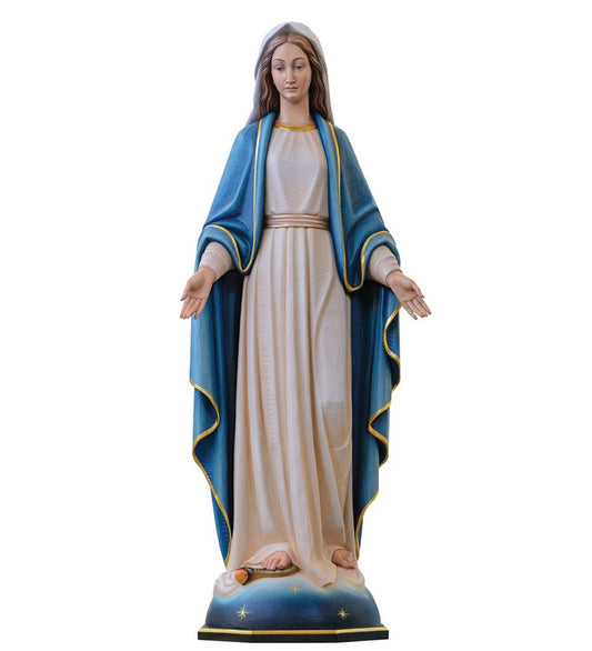 Hand Carved in Linden Wood Our Lady Of Grace Full Color 30" Fiberglass Statue | Made in Italy
