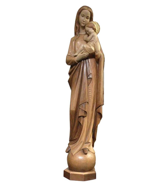 Our Lady Of Universe 3' Wood Carved Statue - 3 Tone Stain | Made in Italy