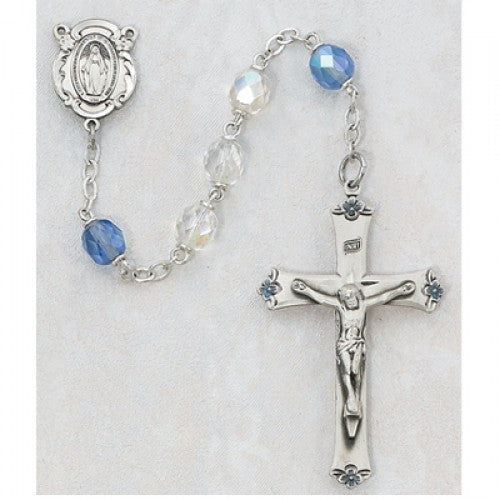 7MM BLUE/CRYSTAL ROSARY