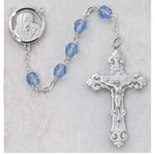 SS 7MM BLUE GLASS ROSARY