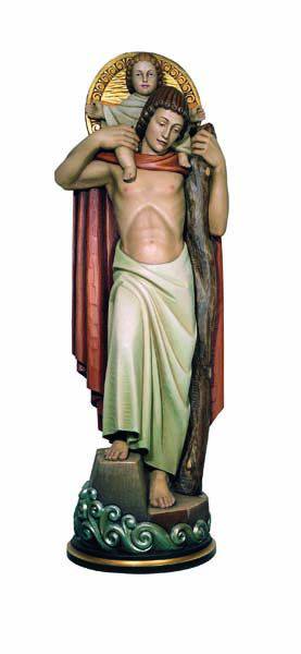 Hand Carved in Linden Wood St. Christopher with Child Statue