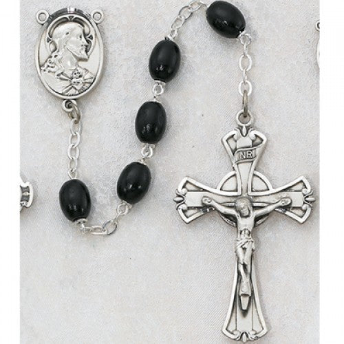 SS 6X8MM BLACK WOOD ROSARY
