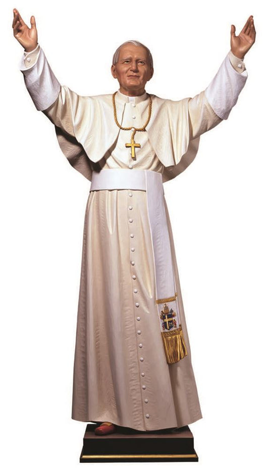 Pope John Paul II Statue - Wood Carving | Made in Italy