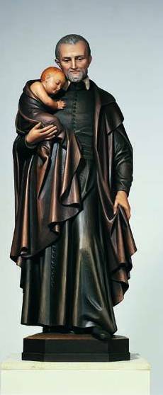Hand Carved in Linden Wood or Fiberglass St. Vincent De Paul with Child Statue