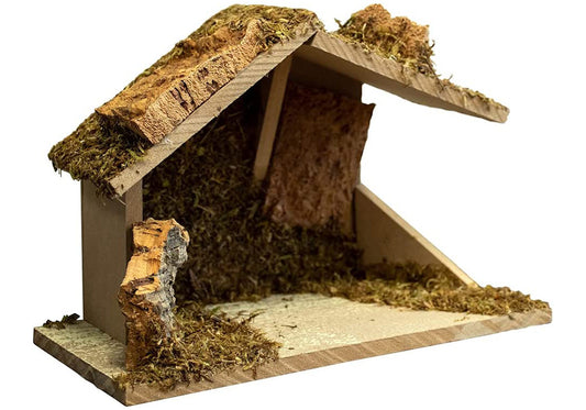 Nativity Creche Stable, | Realistic Moss, Hay, Wood and Fabric | 10" x 5" x8"