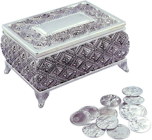 Floral Rectangle Wedding Set | 9 Coin Styles in Metal Boxes | Spanish Matrimony Ceremony