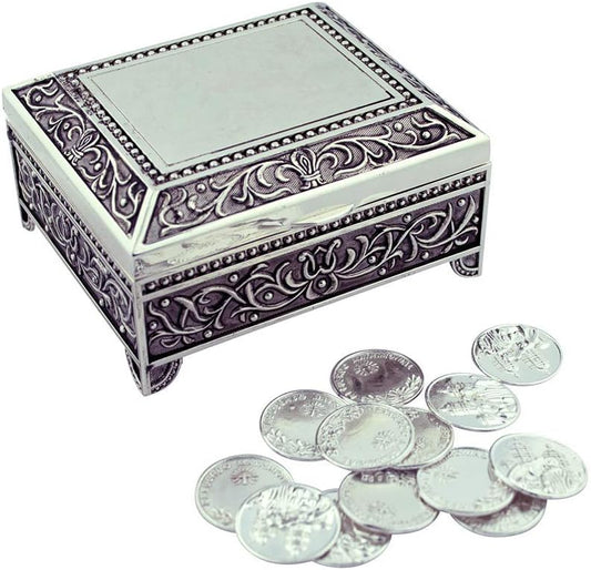 Royal Fleur de Lis Wedding Set | 9 Coin Styles in Rectangle Boxes | Spanish Matrimony Ceremony