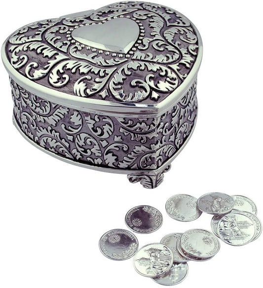 Vine Swirls Hearts Wedding Set | 9 Coin Styles in Metal Boxes | Spanish Matrimony Ceremony
