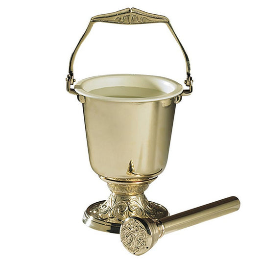 Hammered Silver Holy Water Pot with Sprinkler Set