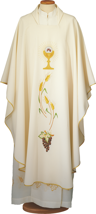 Economic Chasuble in 100% Polyester with Square Collar – Simple and Refined Vestment with Classical Embroidery for Liturgical Celebrations