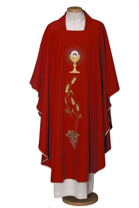 Economic Chasuble in 100% Polyester with Square Collar – Simple and Refined Vestment with Classical Embroidery for Liturgical Celebrations