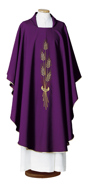 Inexpensive 100% Polyester Chasuble with Square Collar – Simple and Refined Liturgical Vestment with Classical Embroidery