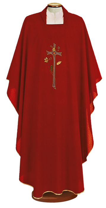 Economic Chasuble in 100% Polyester with Square Collar and Classic Embroidery – Traditional Liturgical Vestment