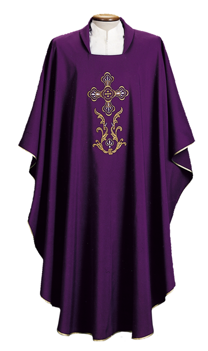 Economic Chasuble in 100% Polyester with Square Collar – Simple and Refined Liturgical Vestment with Classical Embroidery